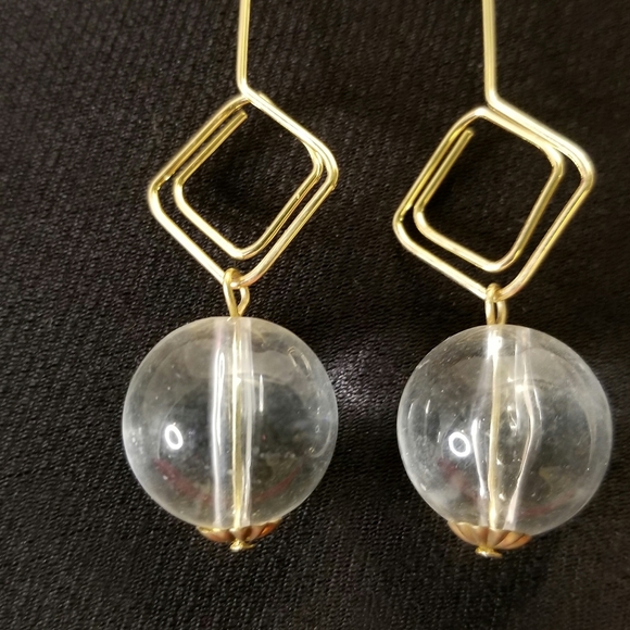 Lucite Ball Metal Square Spiral Drop Earrings - Picture 3 of 5